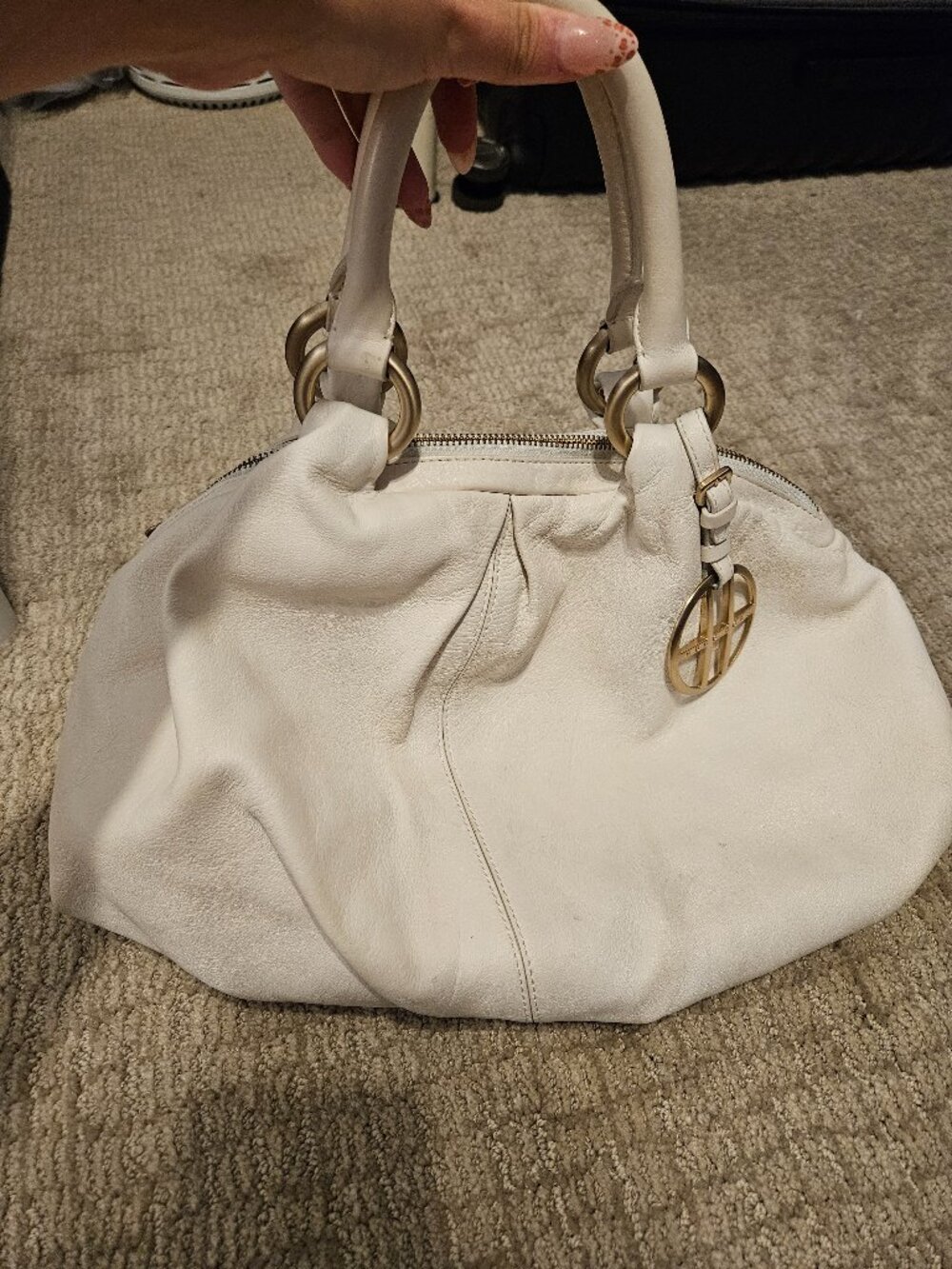Vintage Hugo Boss Genuine Leather Slouchy Hobo Bag - Cream